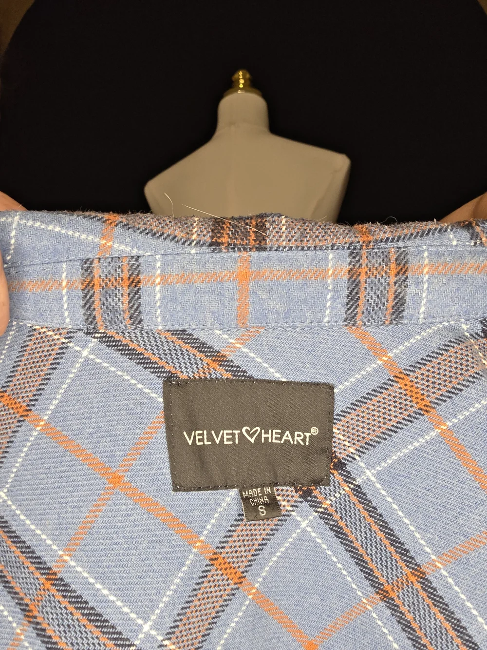 Velvet Heart Blue Plaid Utility Shacket with Brown Accents